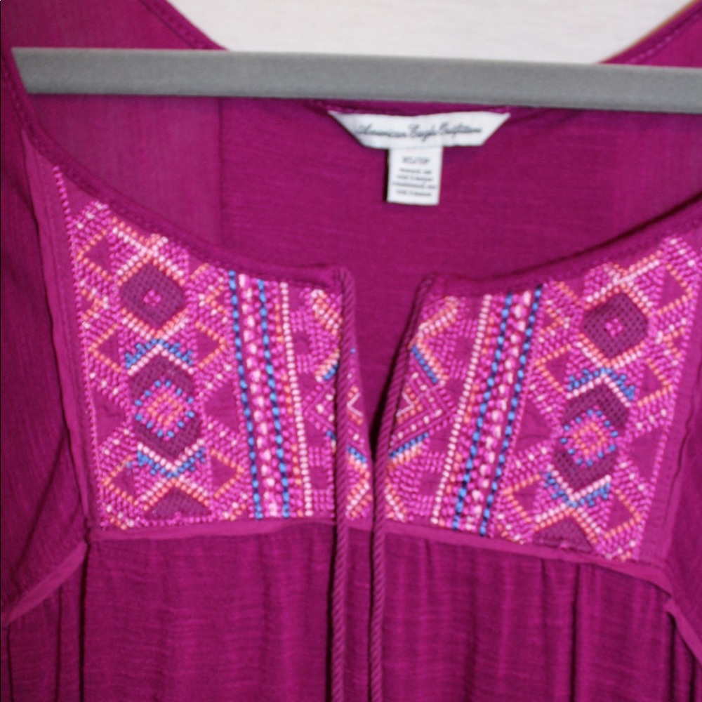 American Eagle Scoop Neck Embroidered Top